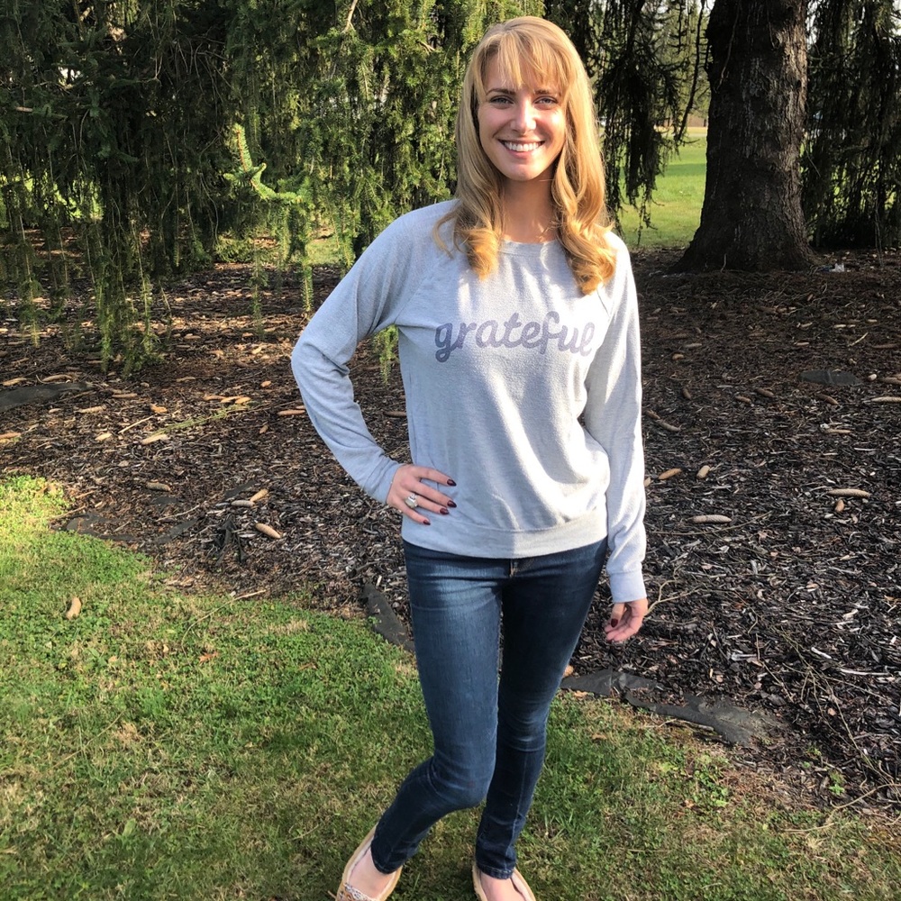 “Grateful” grey sweater